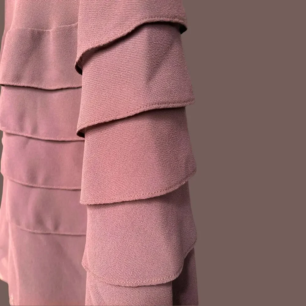 Joseph Ribkoff Cocktail Dress | Brown Chiffon Ruffle | Size 6 | Vintage